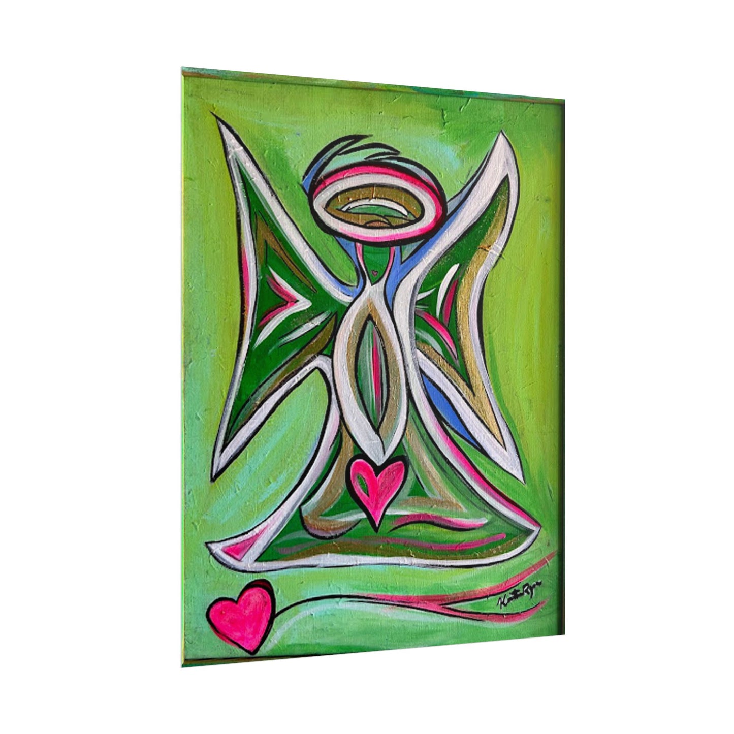 Green Guardian Angel with Heart Rolled Poster | Wall Art
