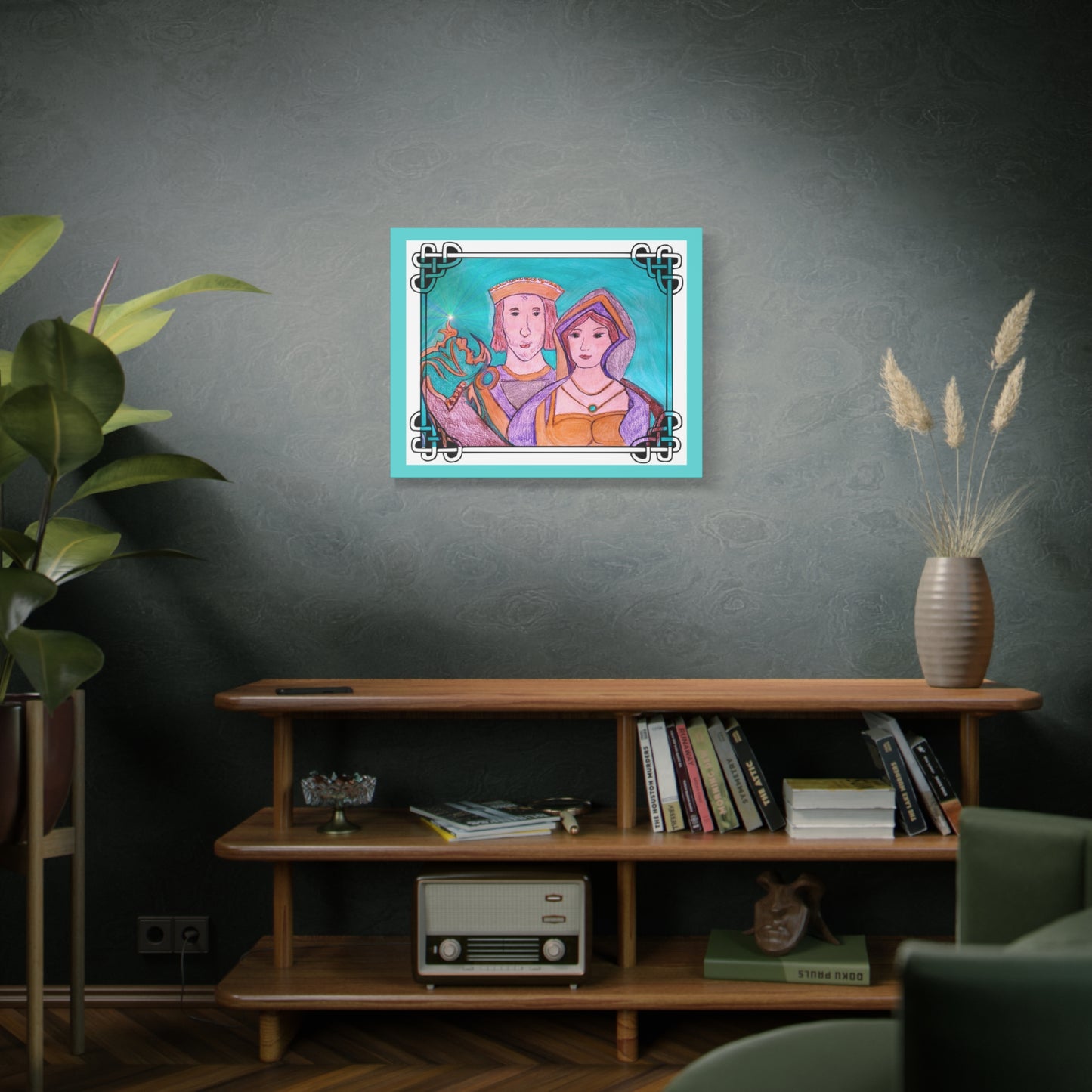 Sir Thomas & Lady Elizabeth Boleyn Illustration on gallery wrapped canvas, Celtic Border