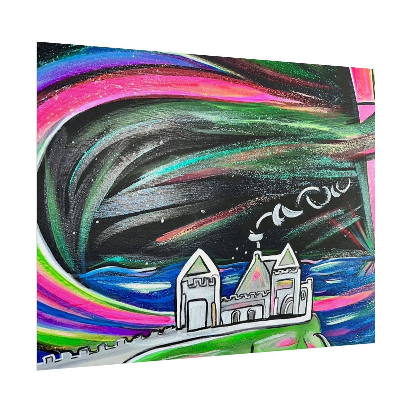 Dunluce Castle and the Northern Lights in Ireland Rolled Poster | Aurora Borealis Art Print wall art