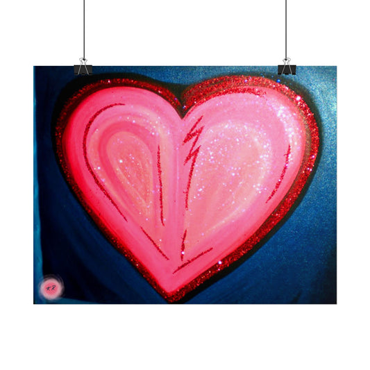 Pink Heart Lightning Rolled Poster | Heart Art Print, Glitter Effect