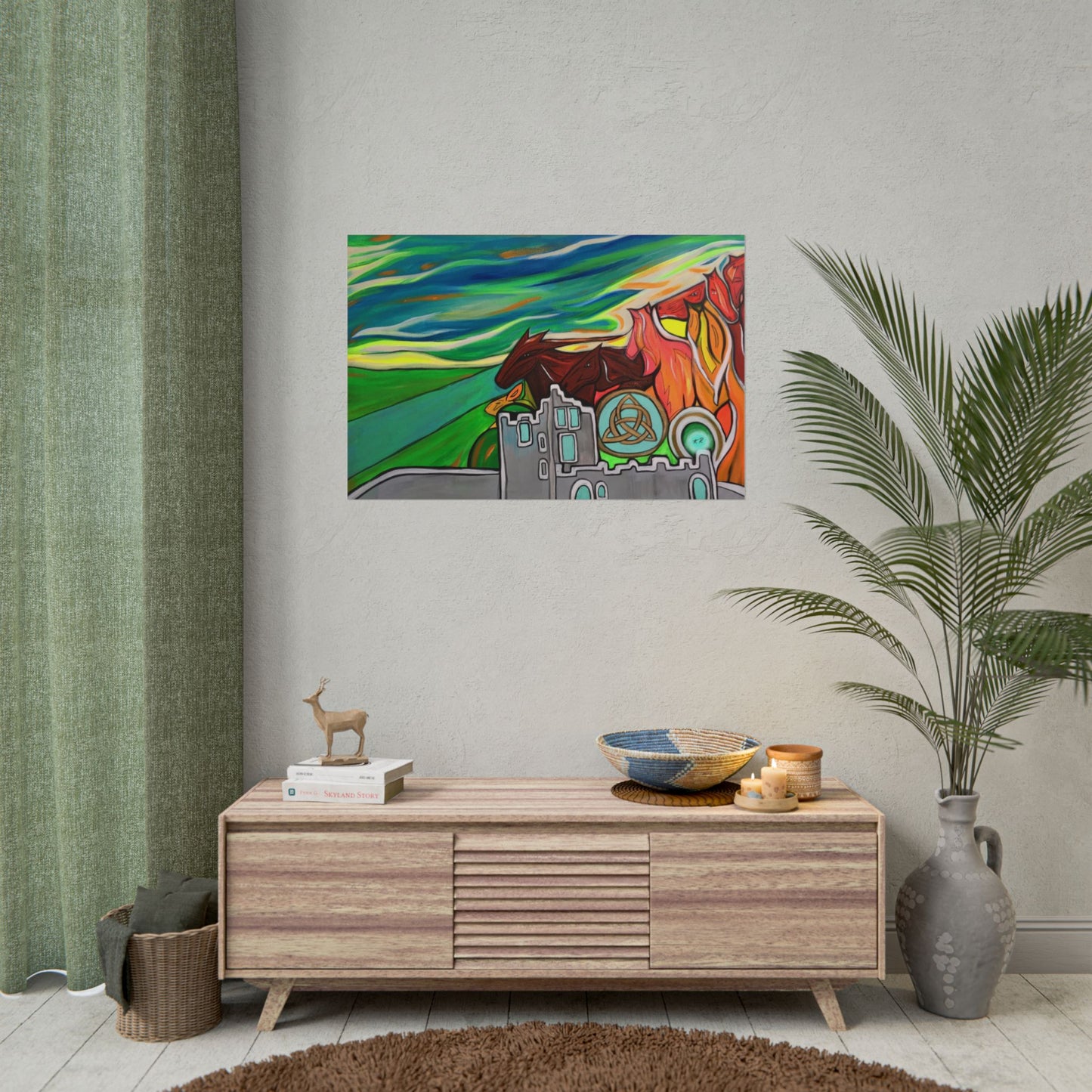 Medieval Castle Rolled Poster | Celtic Knot, Horses Running Landscape