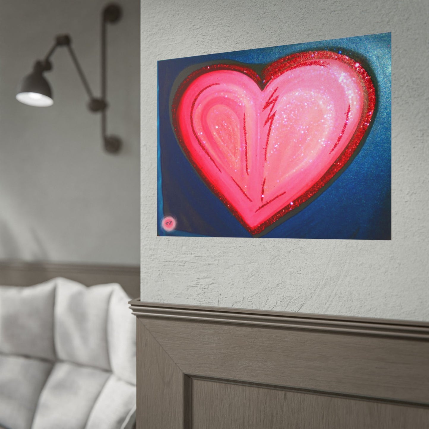 Pink Heart Lightning Rolled Poster | Heart Art Print, Glitter Effect