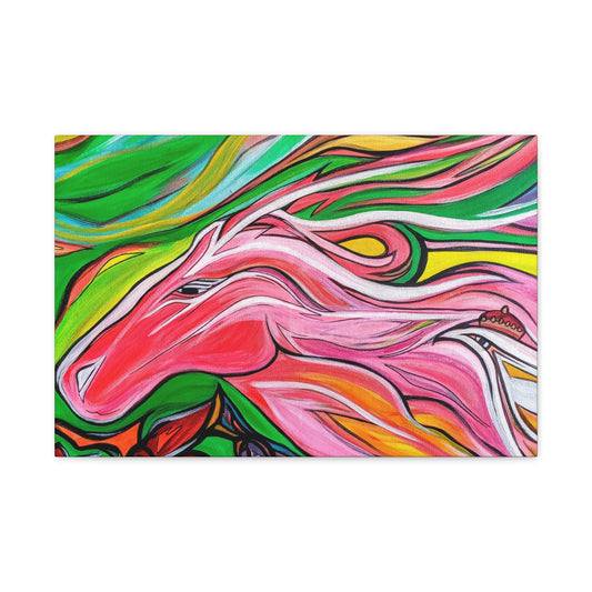 Pink Running Horse Matte Canvas Art Print