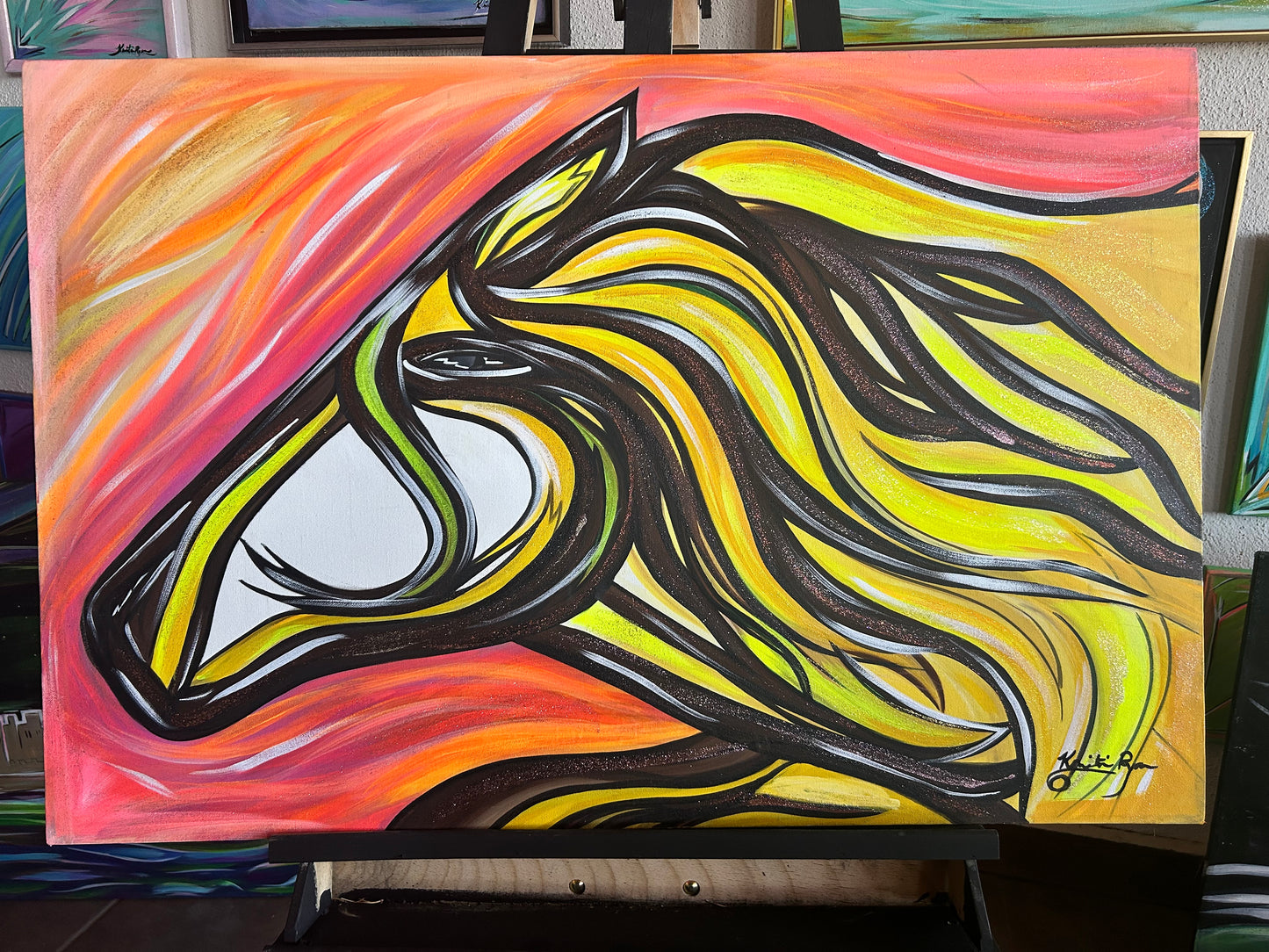 Yellow Horse original large 36 x 24-inches, acrylic art