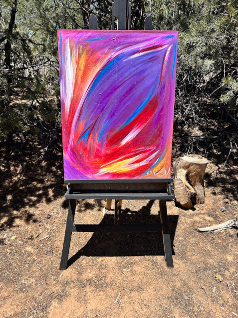 Fiery Colors Soothed by Purple original art, 28 x 22-inches, ready to hang