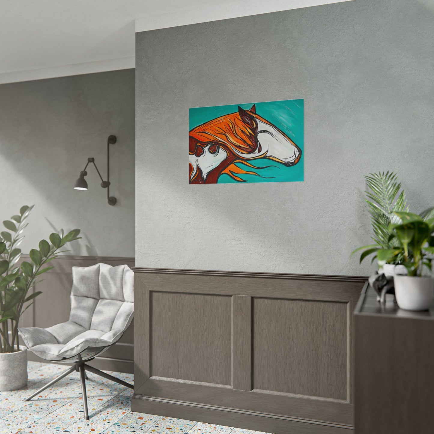 Flaming Mane Paint Horse poster | Rolled Poster, Teal Orange Equine Art