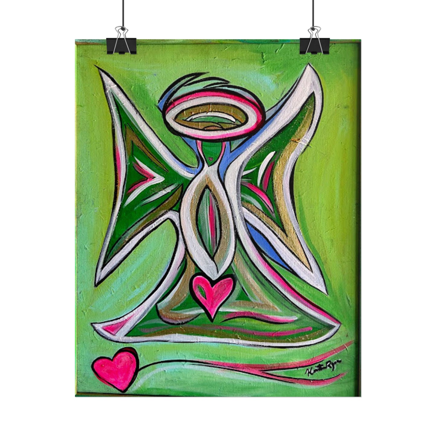 Green Guardian Angel with Heart Rolled Poster | Wall Art