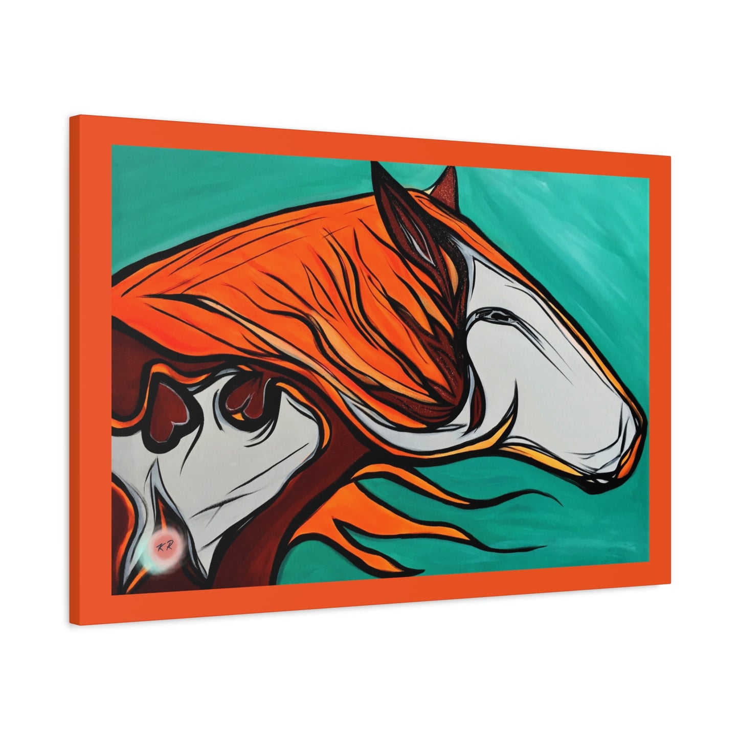 Orange Flaming Mane Paint Horse Gallery Wrapped Canvas Print, multiple sizes