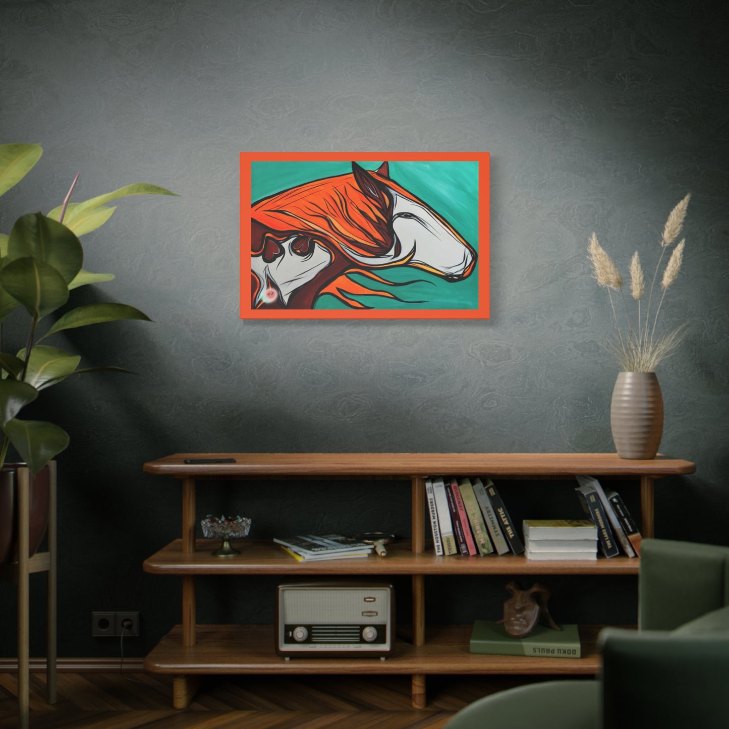 Orange Flaming Mane Paint Horse Gallery Wrapped Canvas Print, multiple sizes
