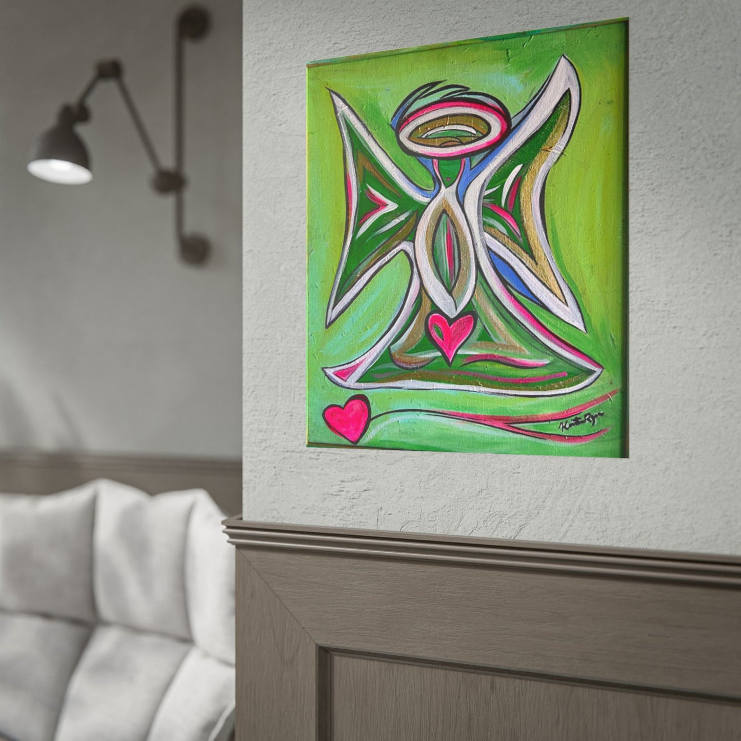 Green Guardian Angel with Heart Rolled Poster | Wall Art
