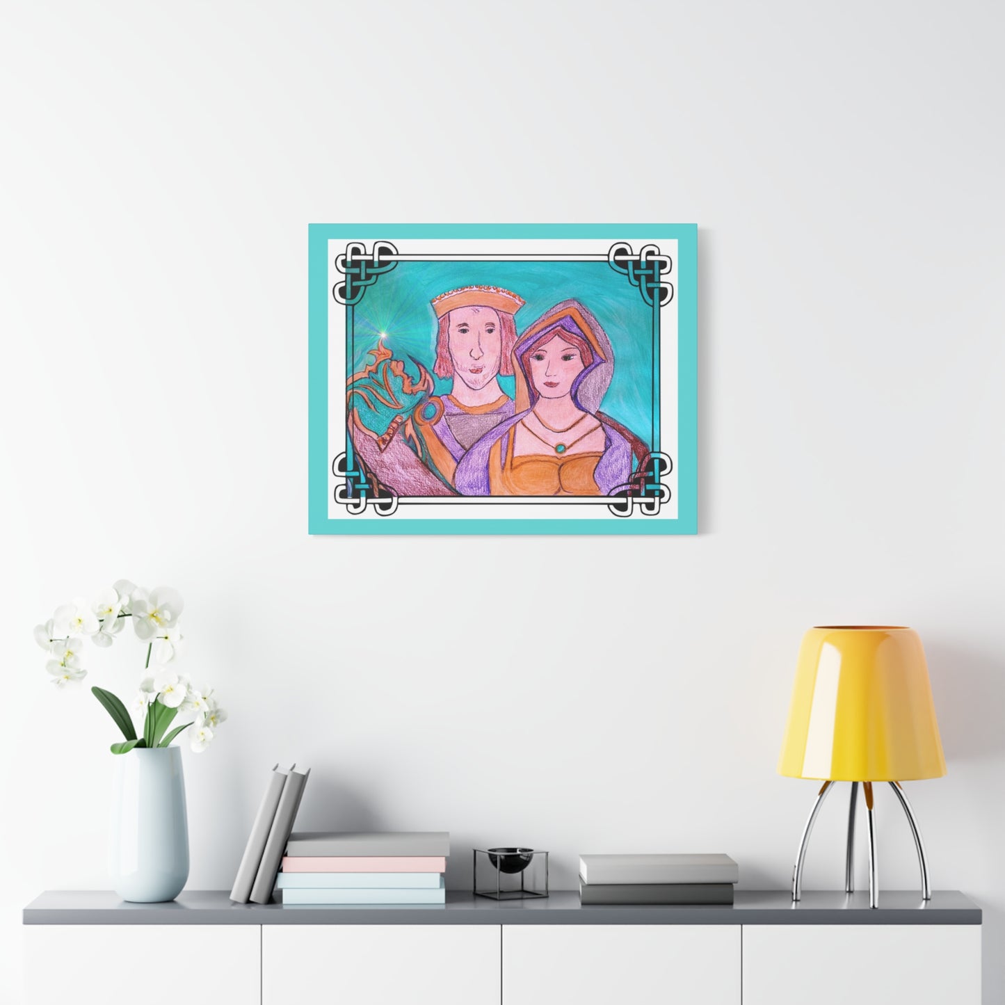 Sir Thomas & Lady Elizabeth Boleyn Illustration on gallery wrapped canvas, Celtic Border
