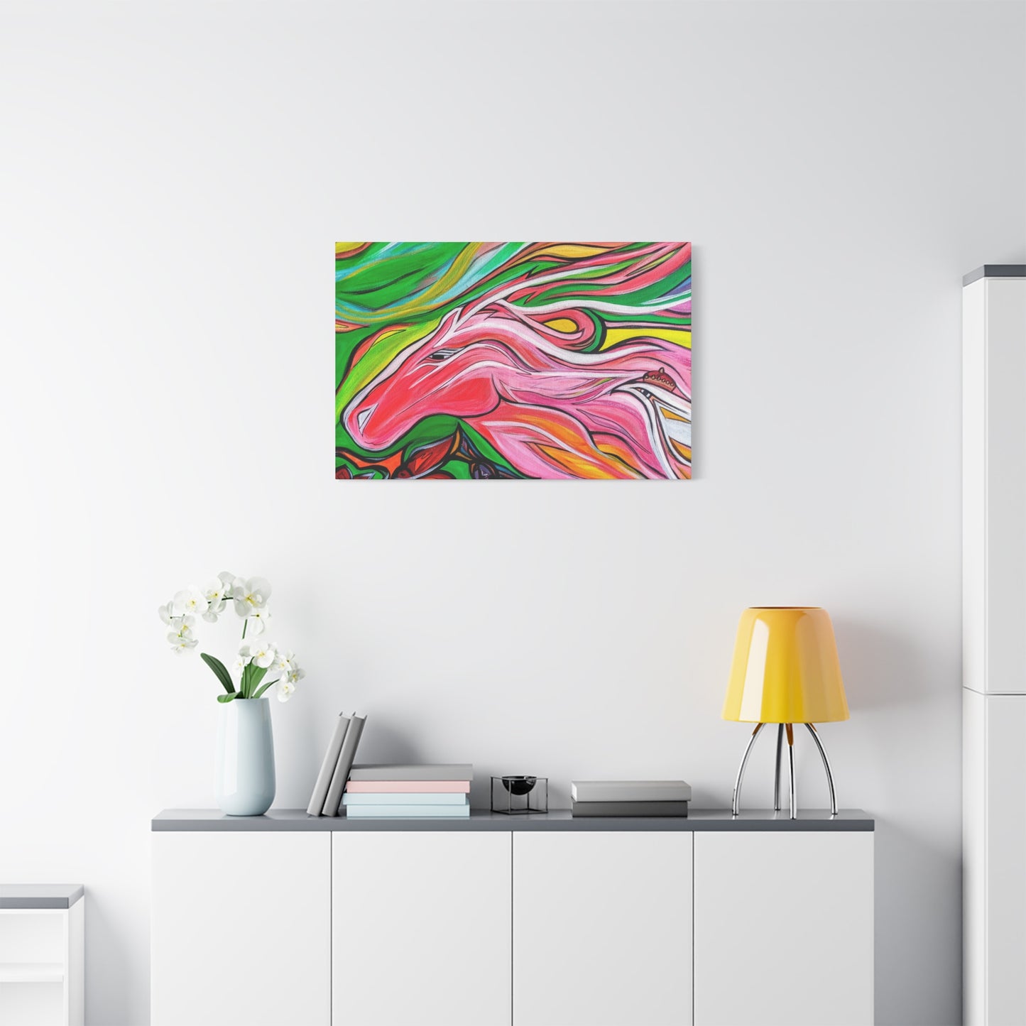 Pink Running Horse Matte Canvas Art Print