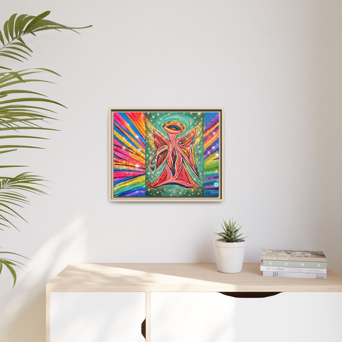 Vibrant, Sparkling Matte Canvas Angel Artwork — Vibrant Rainbow Spiritual Print