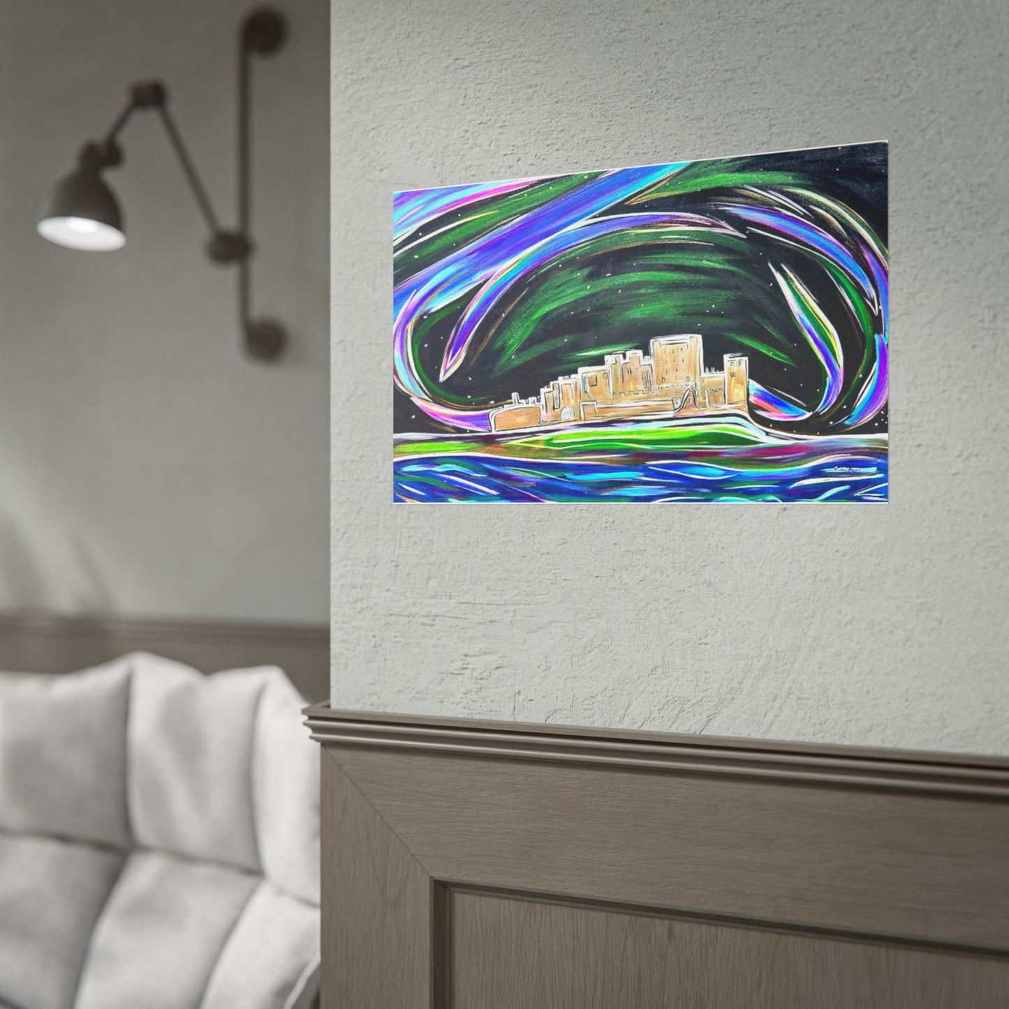 Bamburgh Castle and the Aurora Borealis Poster | Aurora Castle Art Print
