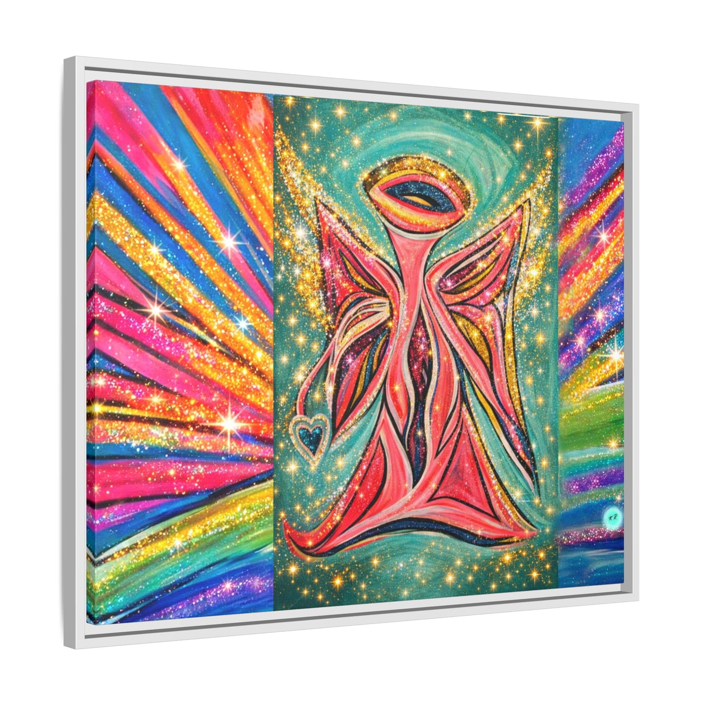 Vibrant, Sparkling Matte Canvas Angel Artwork — Vibrant Rainbow Spiritual Print