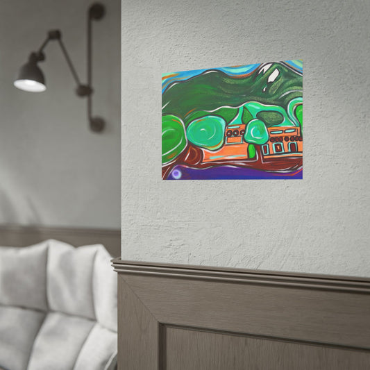 Adobe Home Mountain Landscape Rolled Poster | Colorful Lodge Wall Art
