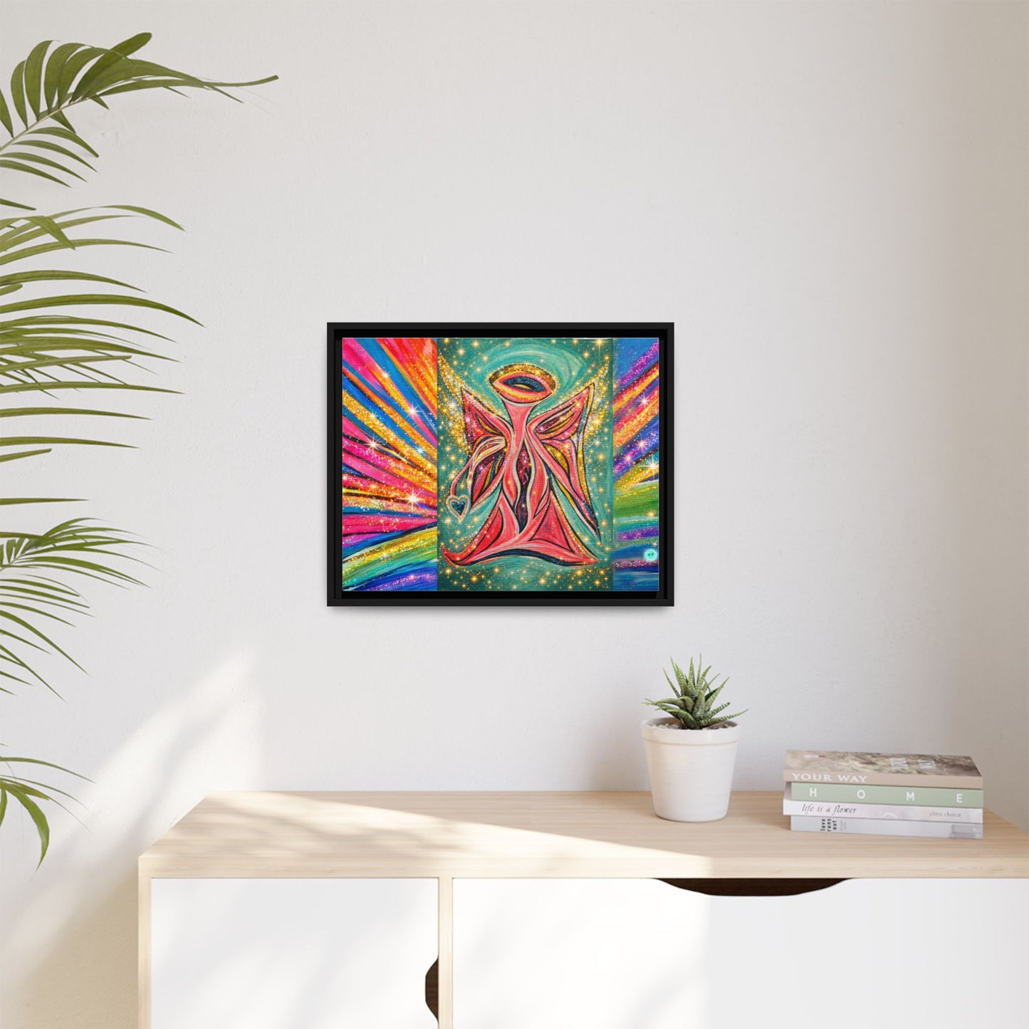 Vibrant, Sparkling Matte Canvas Angel Artwork — Vibrant Rainbow Spiritual Print