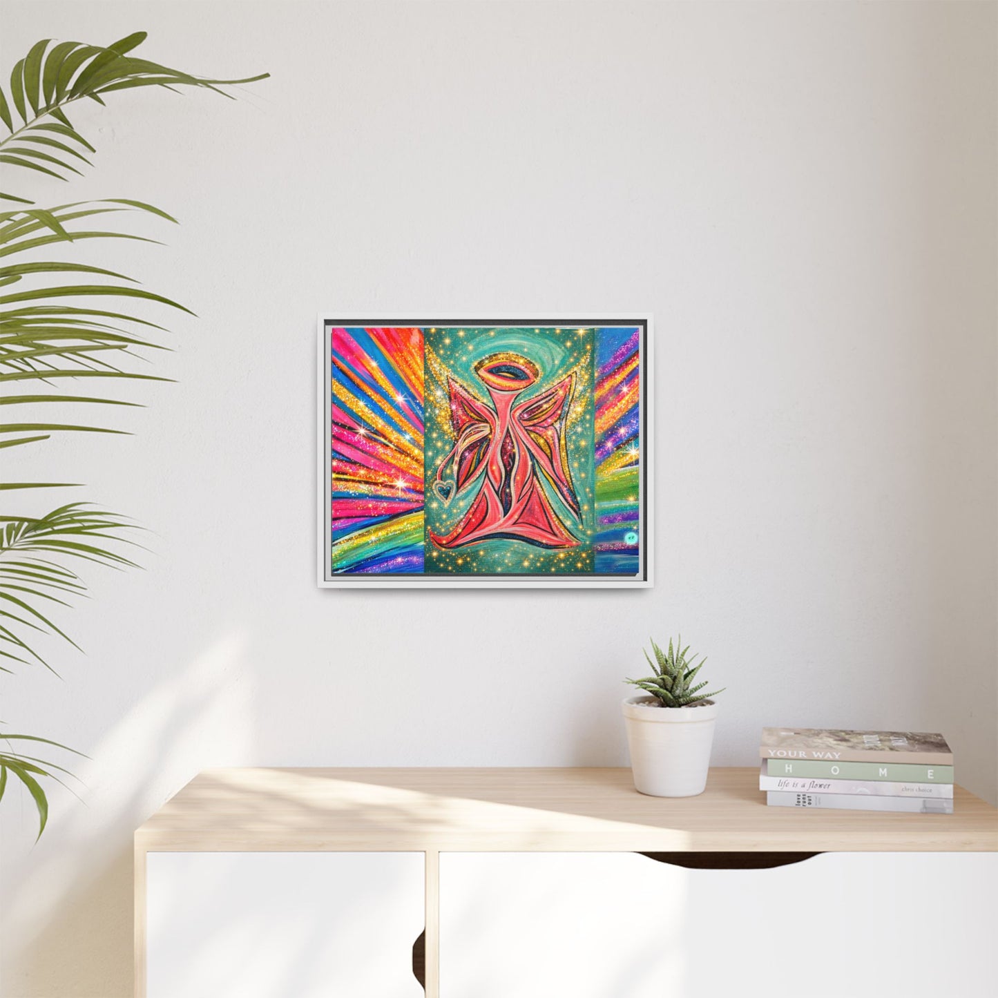Vibrant, Sparkling Matte Canvas Angel Artwork — Vibrant Rainbow Spiritual Print