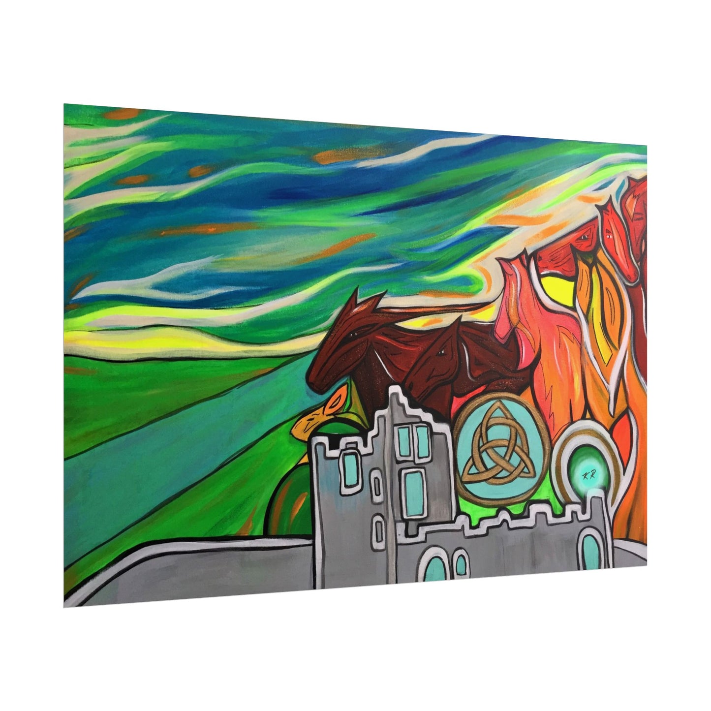 Medieval Castle Rolled Poster | Celtic Knot, Horses Running Landscape