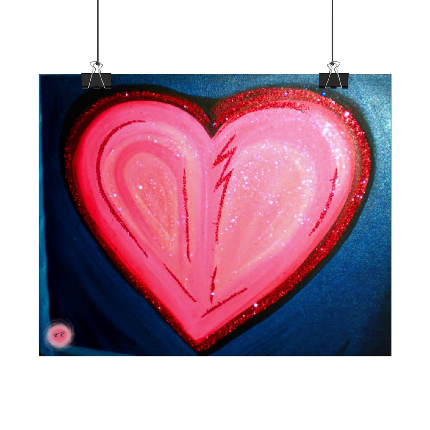 Pink Heart Lightning Rolled Poster | Heart Art Print, Glitter Effect