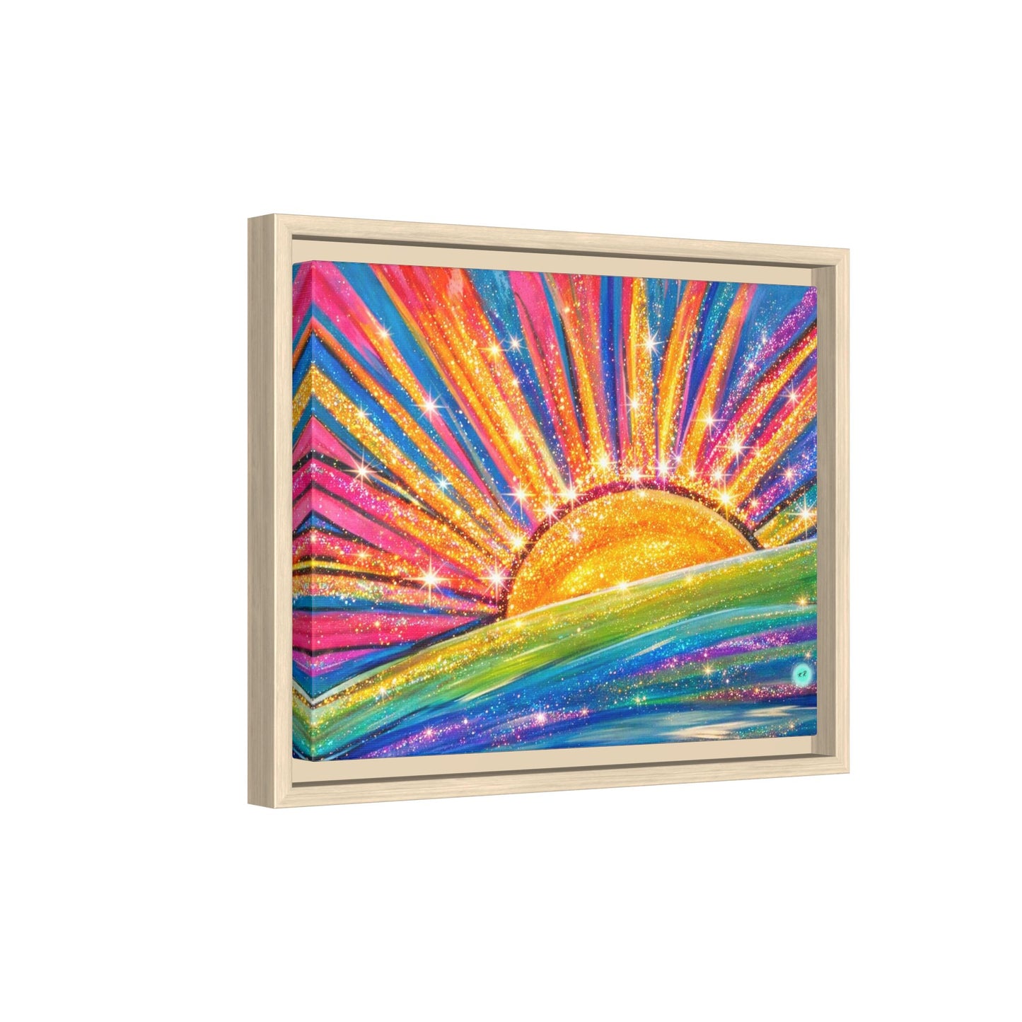Colorful Sunrise Sparkling Artwork Canvas, gallery wrapped, Sunshine Wall Art,