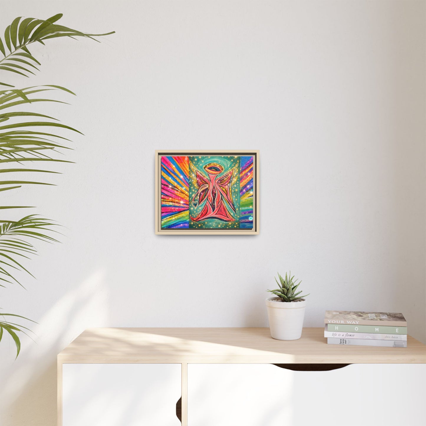Vibrant, Sparkling Matte Canvas Angel Artwork — Vibrant Rainbow Spiritual Print