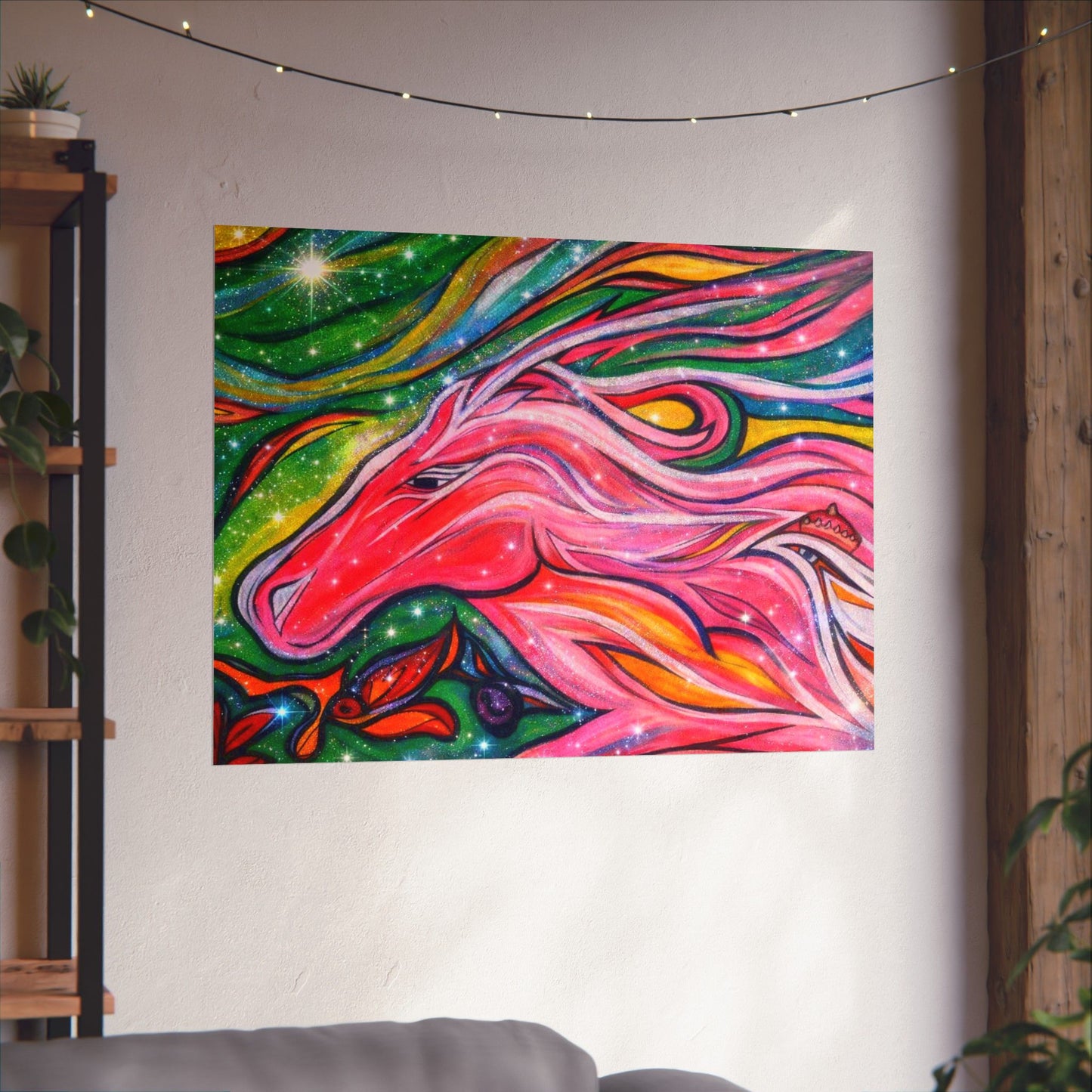 Pink Horse Lover Giclée Matte Horizontal Poster | Vibrant Pink Stallion Wall Art