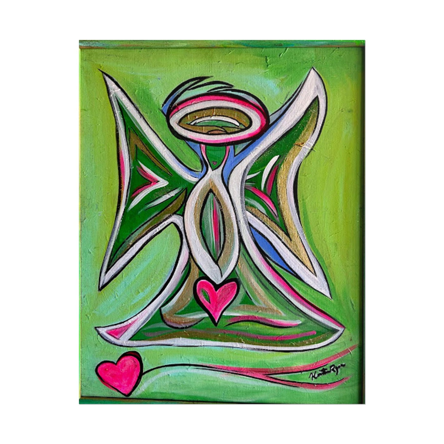 Green Guardian Angel with Heart Rolled Poster | Wall Art