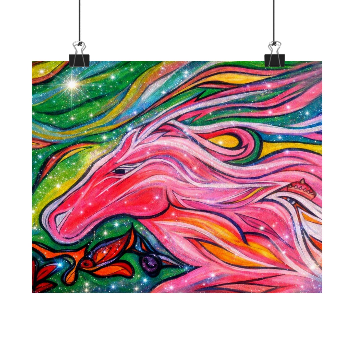 Pink Horse Lover Giclée Matte Horizontal Poster | Vibrant Pink Stallion Wall Art