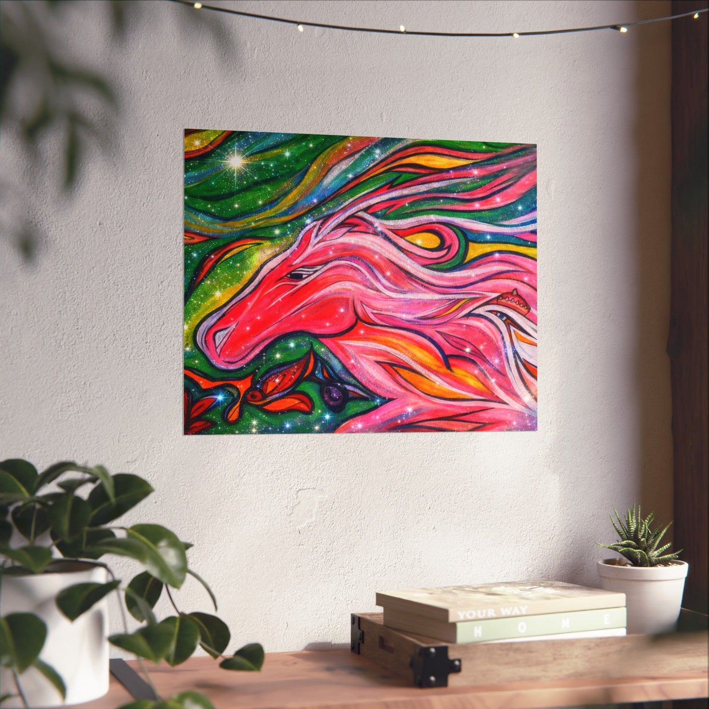 Pink Horse Lover Giclée Matte Horizontal Poster | Vibrant Pink Stallion Wall Art