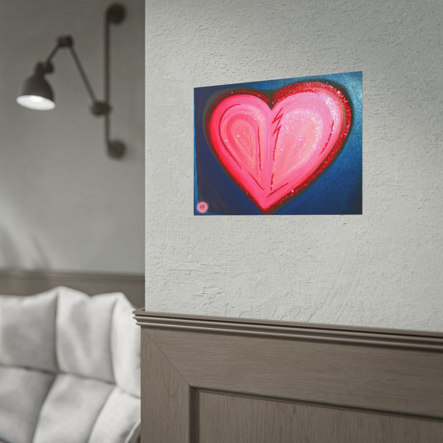 Pink Heart Lightning Rolled Poster | Heart Art Print, Glitter Effect