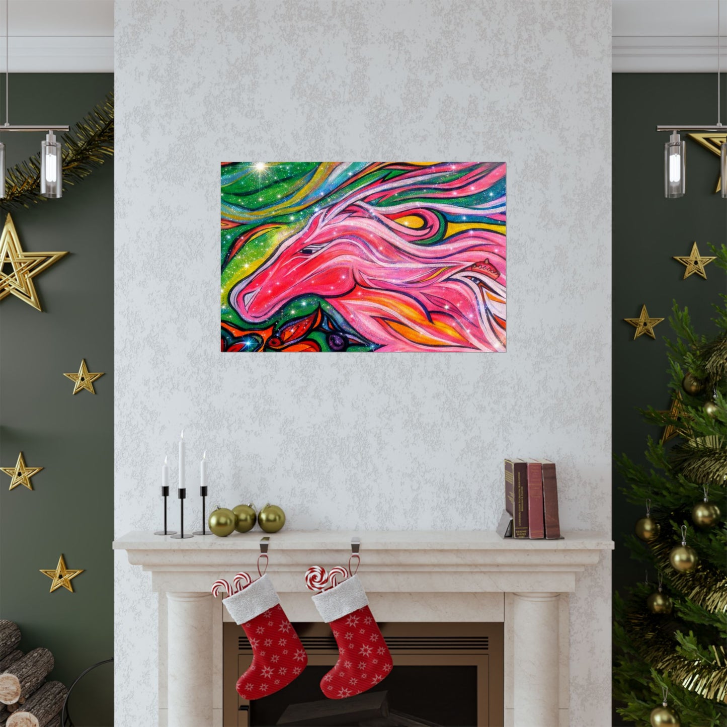 Pink Horse Lover Giclée Matte Horizontal Poster | Vibrant Pink Stallion Wall Art
