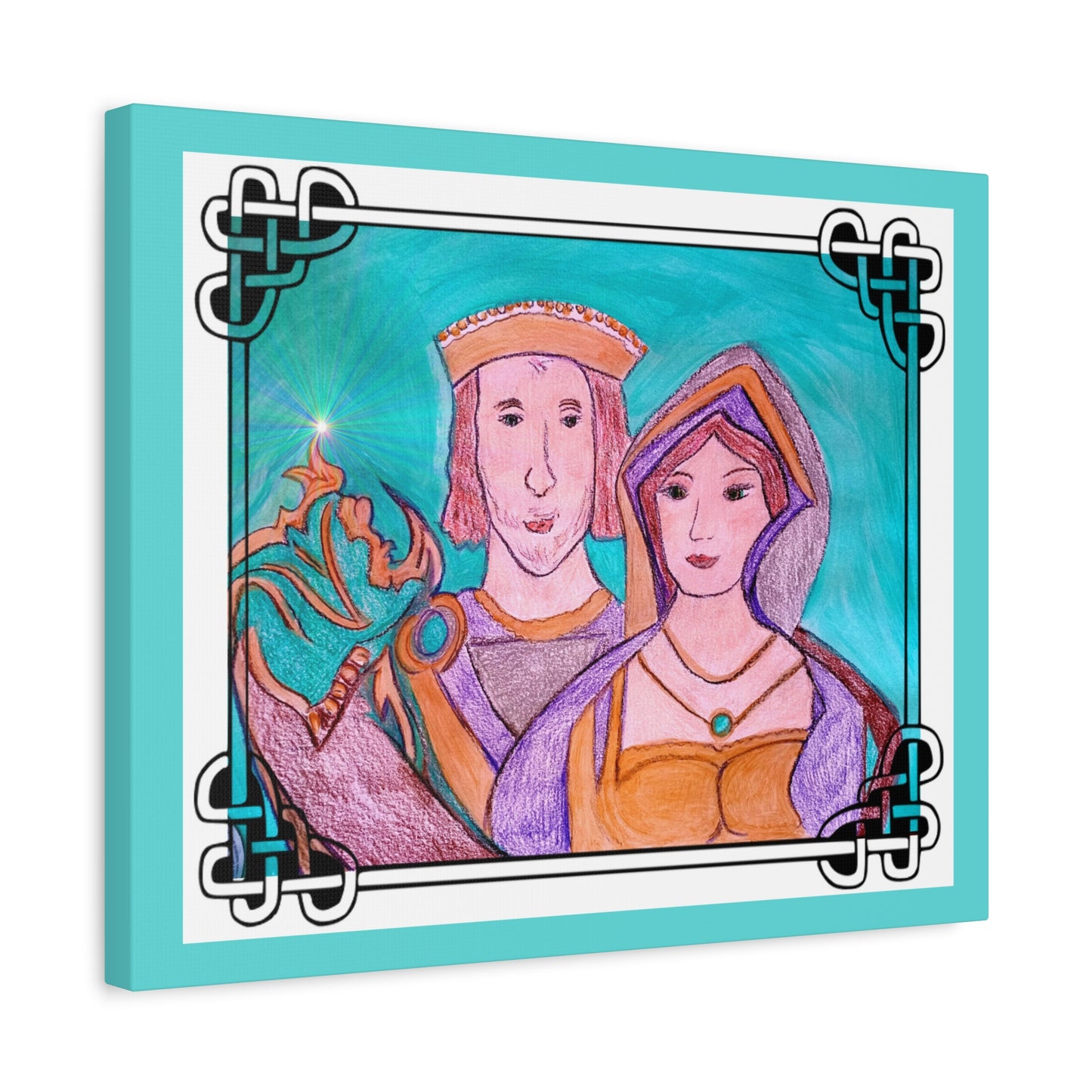 Sir Thomas & Lady Elizabeth Boleyn Illustration on gallery wrapped canvas, Celtic Border