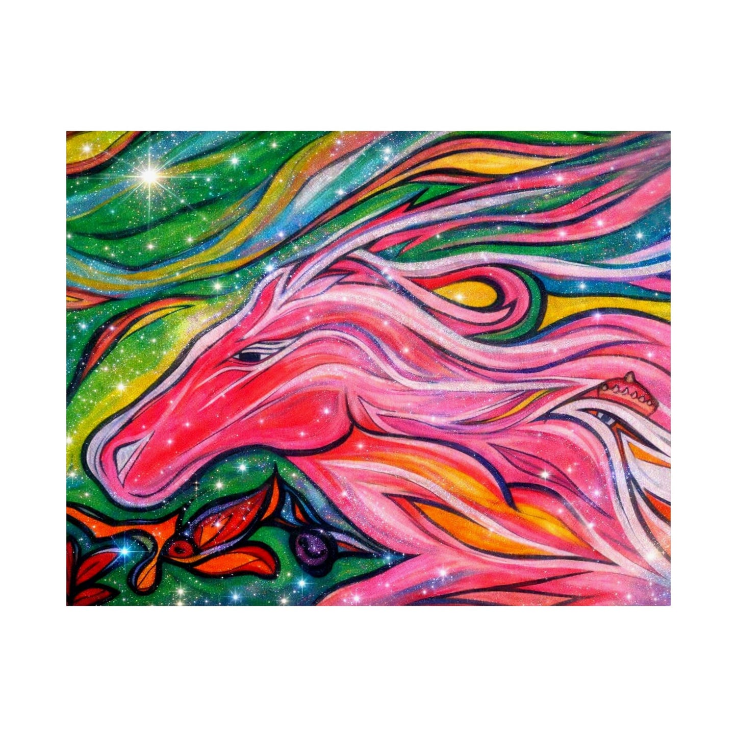 Pink Horse Lover Giclée Matte Horizontal Poster | Vibrant Pink Stallion Wall Art