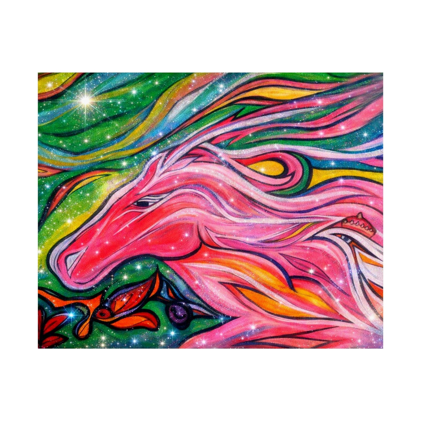 Pink Horse Lover Giclée Matte Horizontal Poster | Vibrant Pink Stallion Wall Art