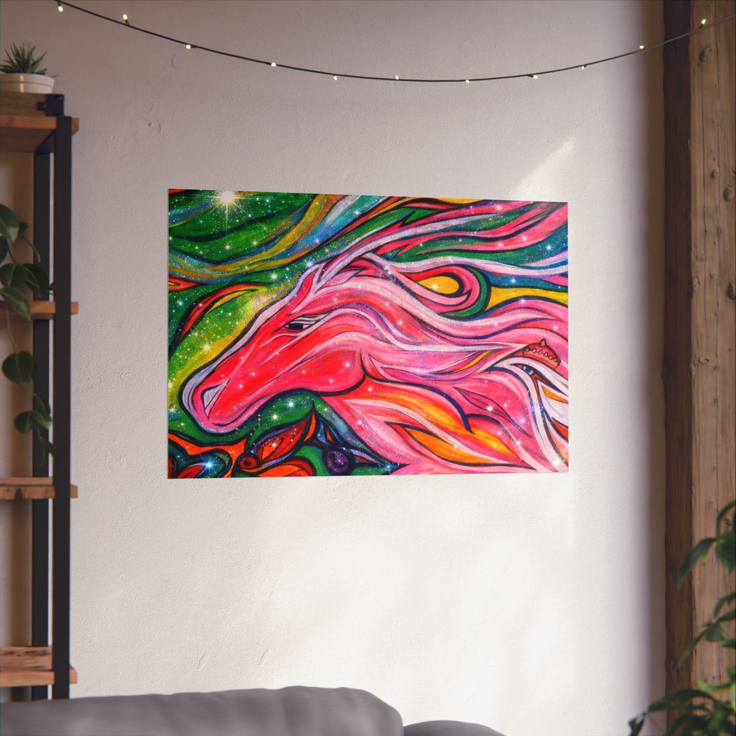 Pink Horse Lover Giclée Matte Horizontal Poster | Vibrant Pink Stallion Wall Art