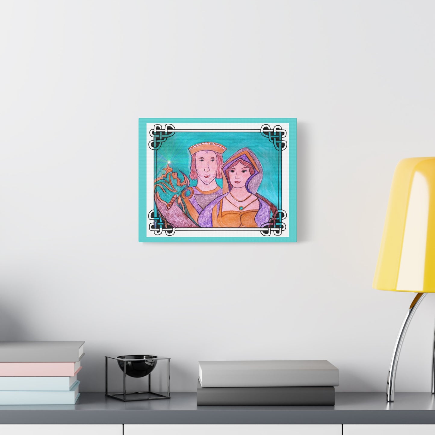 Sir Thomas & Lady Elizabeth Boleyn Illustration on gallery wrapped canvas, Celtic Border