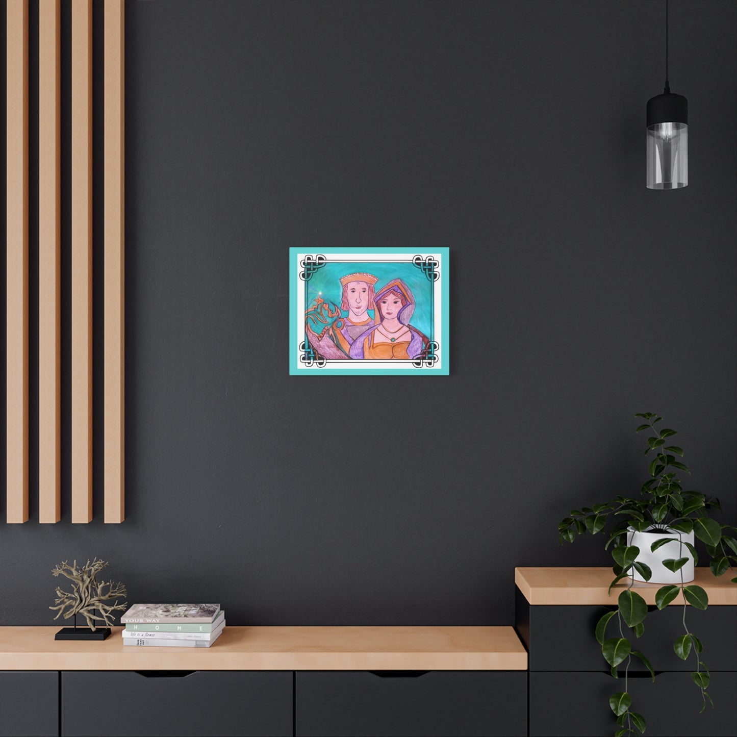 Sir Thomas & Lady Elizabeth Boleyn Illustration on gallery wrapped canvas, Celtic Border