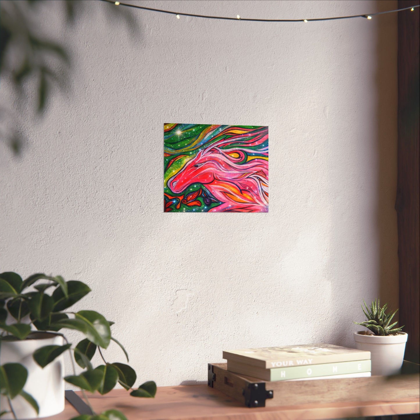Pink Horse Lover Giclée Matte Horizontal Poster | Vibrant Pink Stallion Wall Art