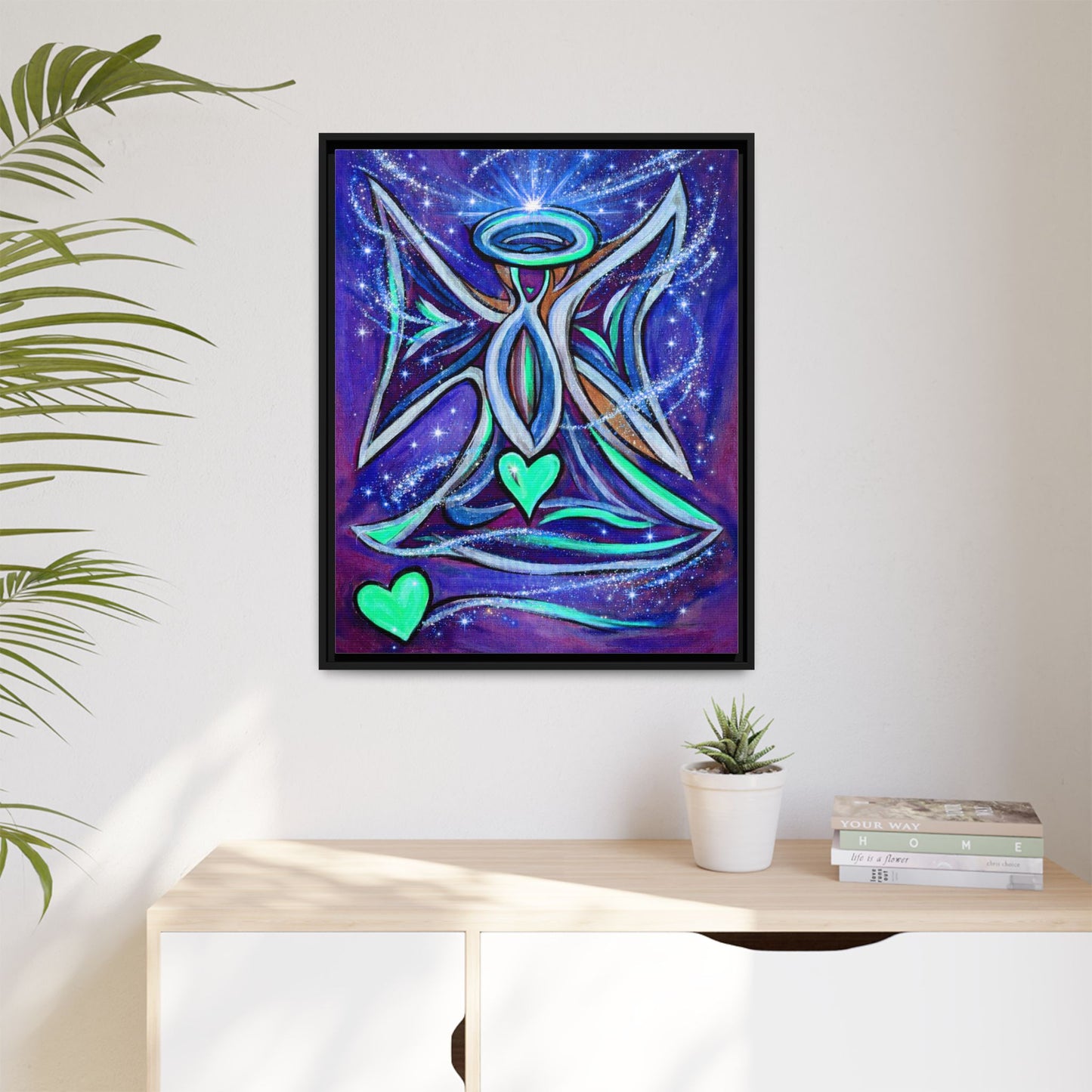 Sparkling Rainbow Angel Artwork Matte Canvas Framed | Spiritual Wall Art
