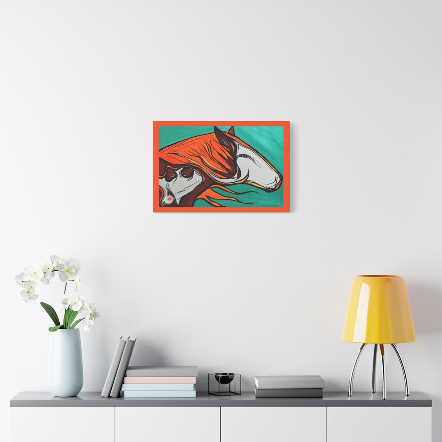 Orange Flaming Mane Paint Horse Gallery Wrapped Canvas Print, multiple sizes