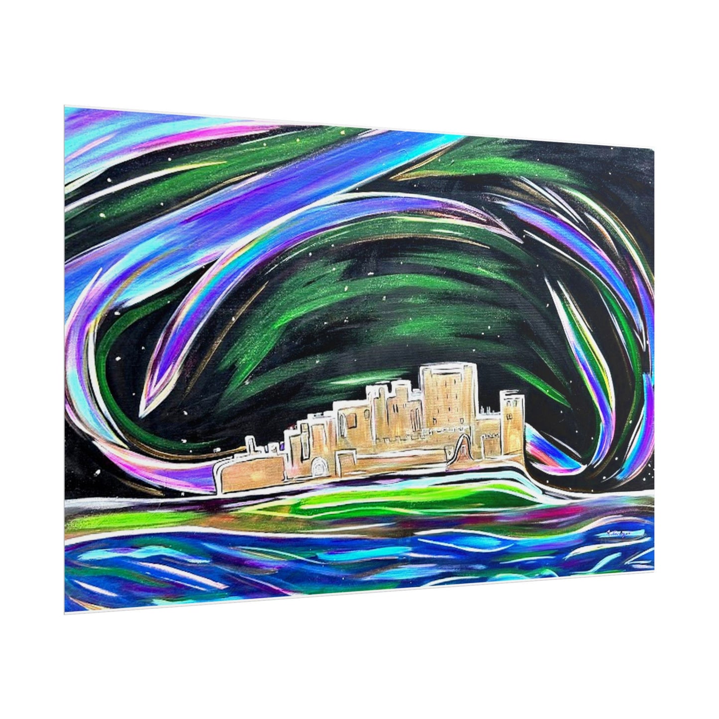 Bamburgh Castle and the Aurora Borealis Poster | Aurora Castle Art Print