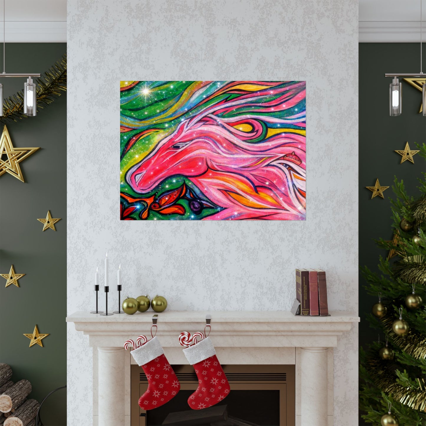 Pink Horse Lover Giclée Matte Horizontal Poster | Vibrant Pink Stallion Wall Art