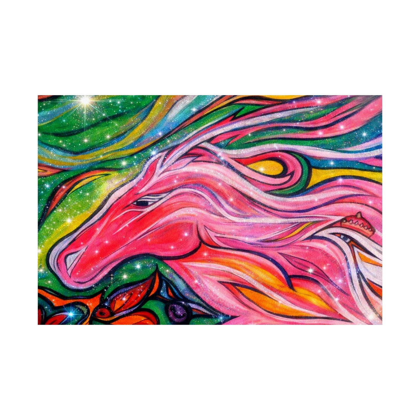 Pink Horse Lover Giclée Matte Horizontal Poster | Vibrant Pink Stallion Wall Art