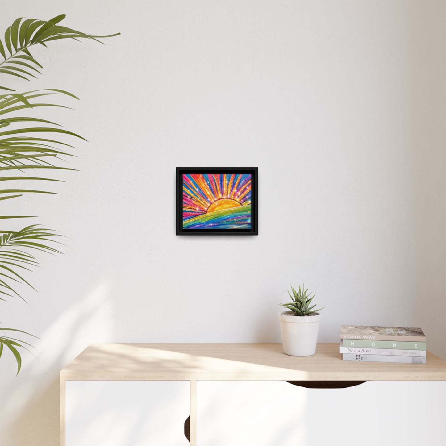 Colorful Sunrise Sparkling Artwork Canvas, gallery wrapped, Sunshine Wall Art,