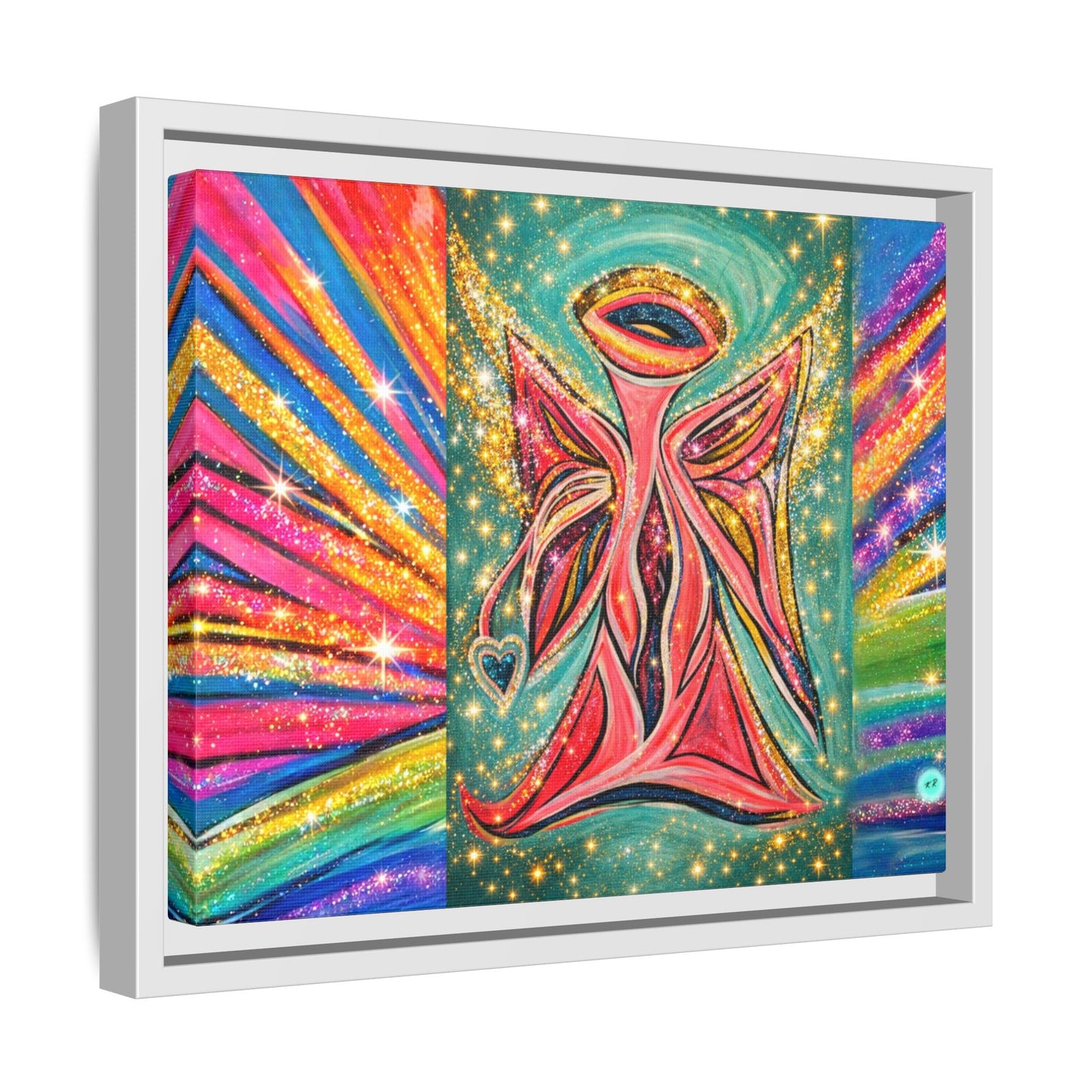 Vibrant, Sparkling Matte Canvas Angel Artwork — Vibrant Rainbow Spiritual Print