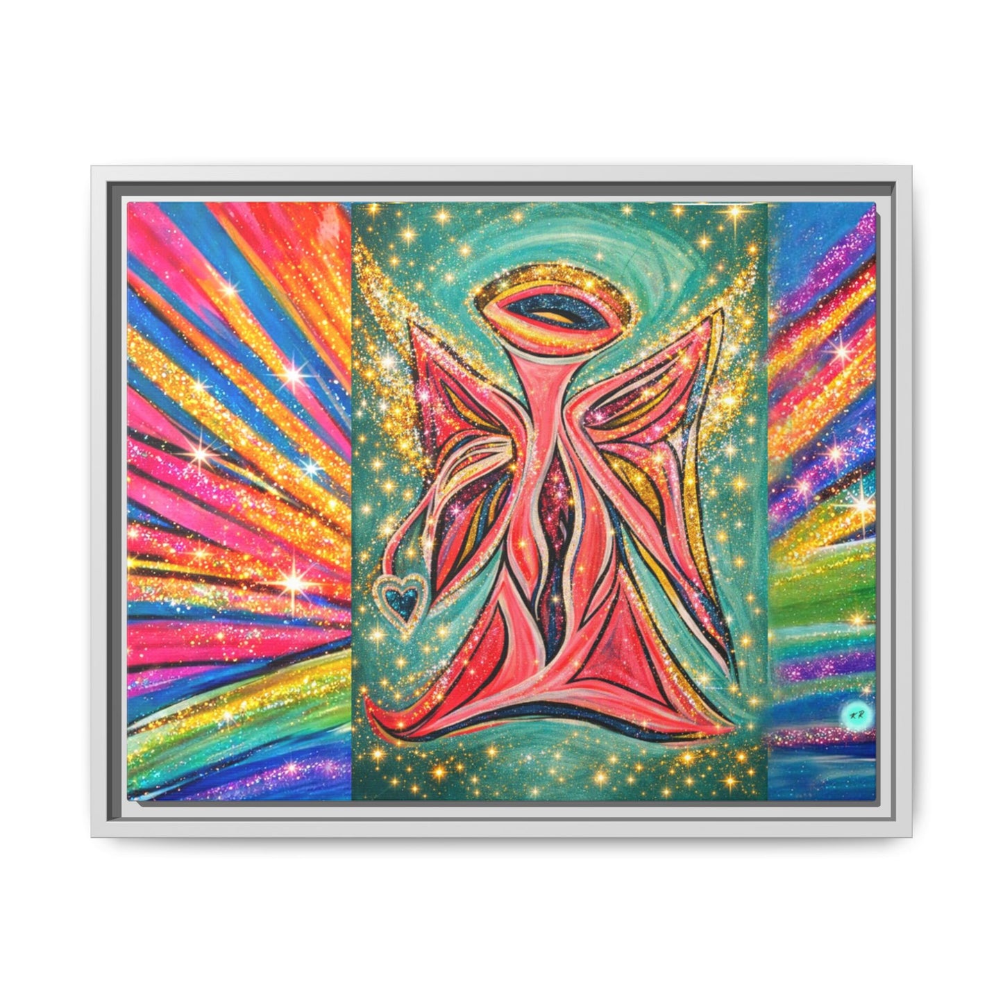 Vibrant, Sparkling Matte Canvas Angel Artwork — Vibrant Rainbow Spiritual Print