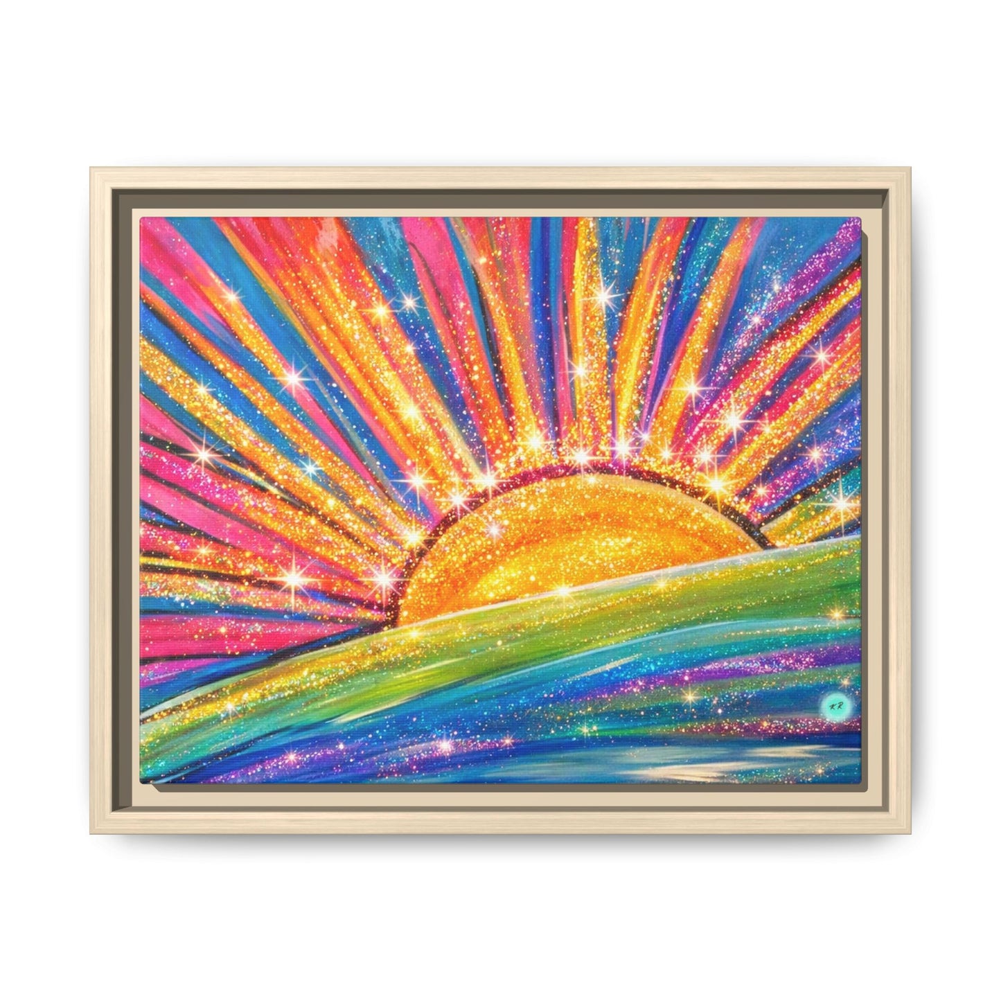 Colorful Sunrise Sparkling Artwork Canvas, gallery wrapped, Sunshine Wall Art,
