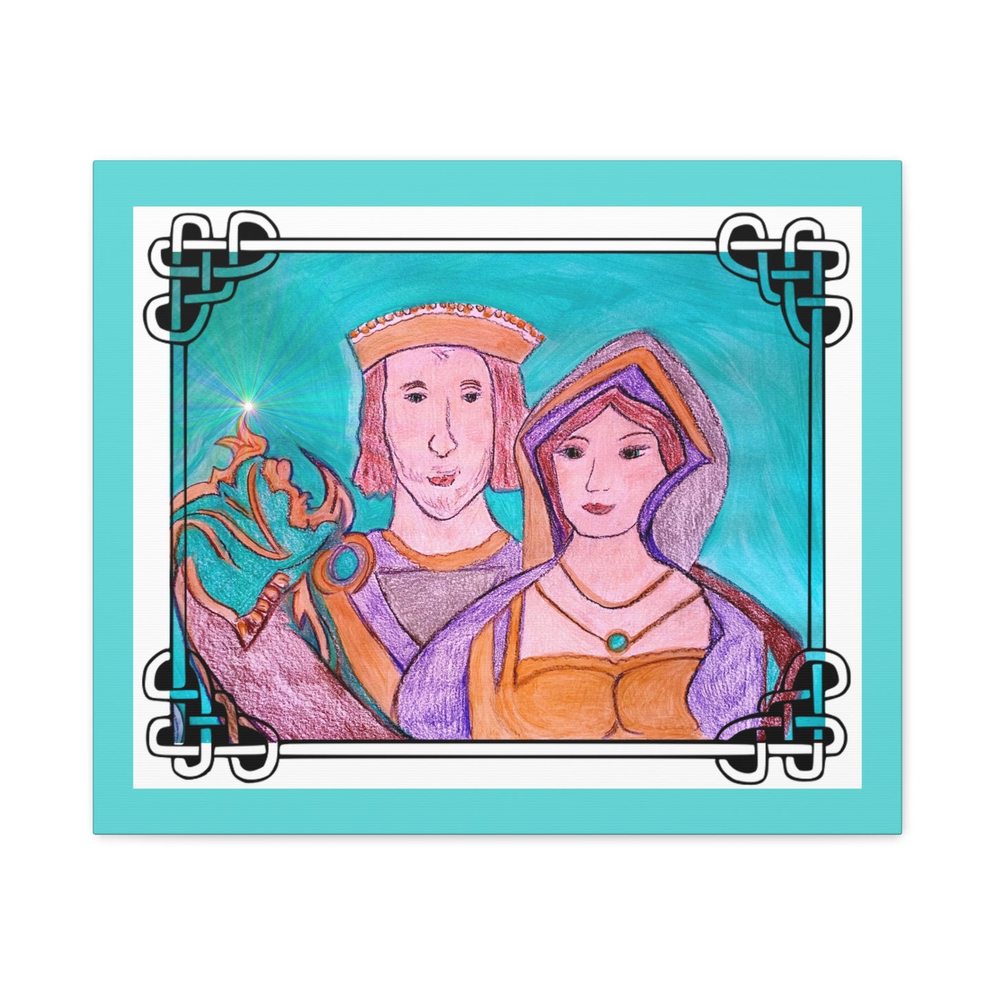 Sir Thomas & Lady Elizabeth Boleyn Illustration on gallery wrapped canvas, Celtic Border