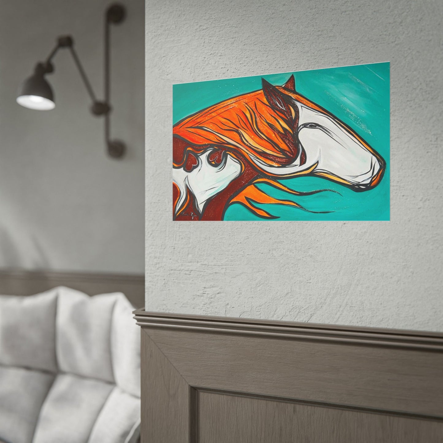 Flaming Mane Paint Horse poster | Rolled Poster, Teal Orange Equine Art